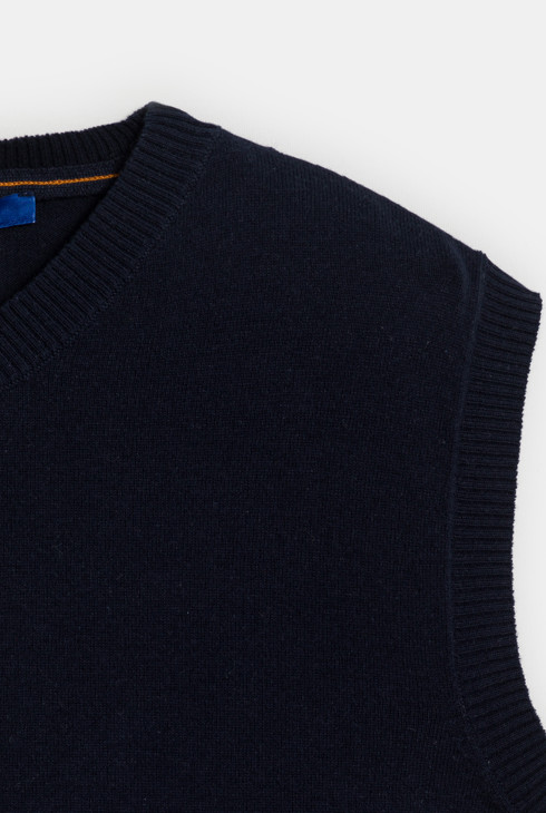 Pull sans manches col V bleu marine Garçon