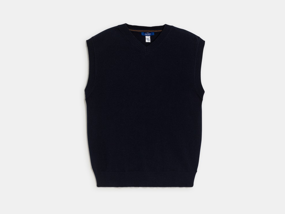 Pull sans manches col V bleu marine Garçon 1
