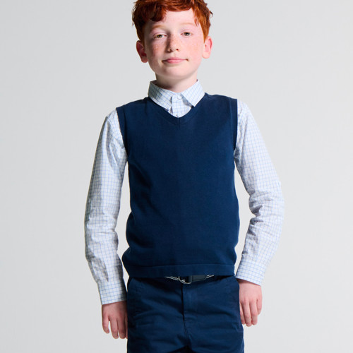 Pull Sans Manches Col V Bleu Marine Garçon - Bleu Marine - 6A - OKAIDI