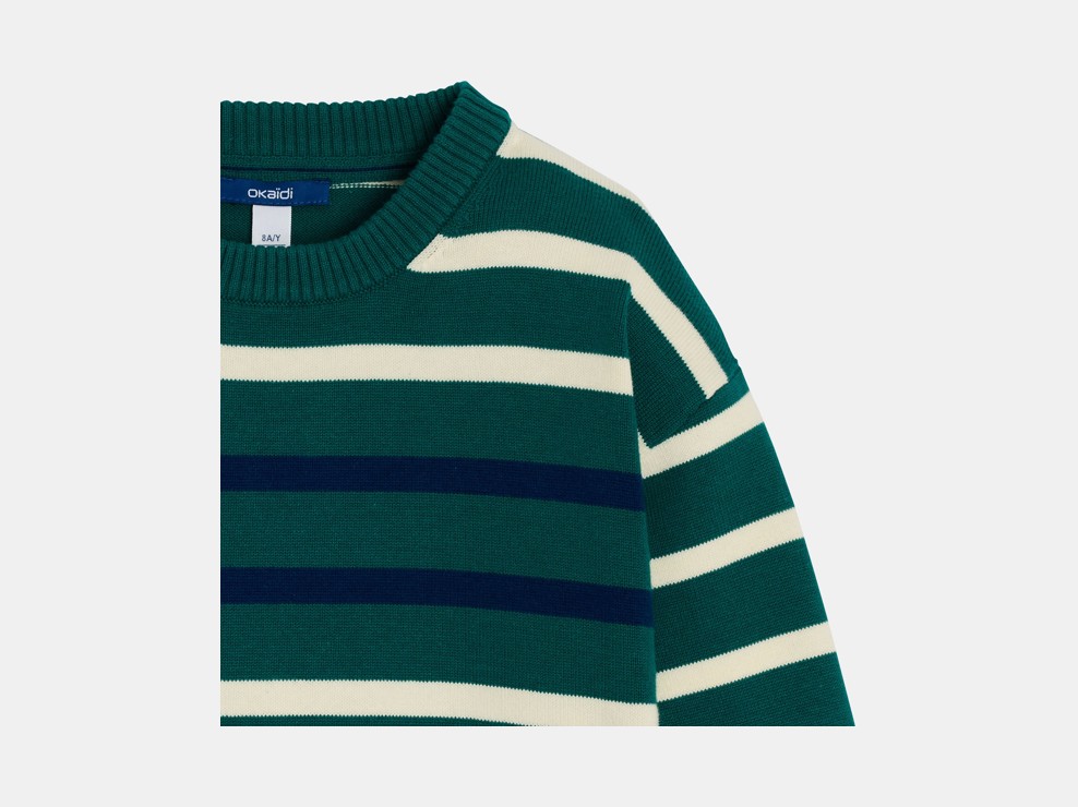 Grüner gestreifter Matrosenpullover für Jungen 2