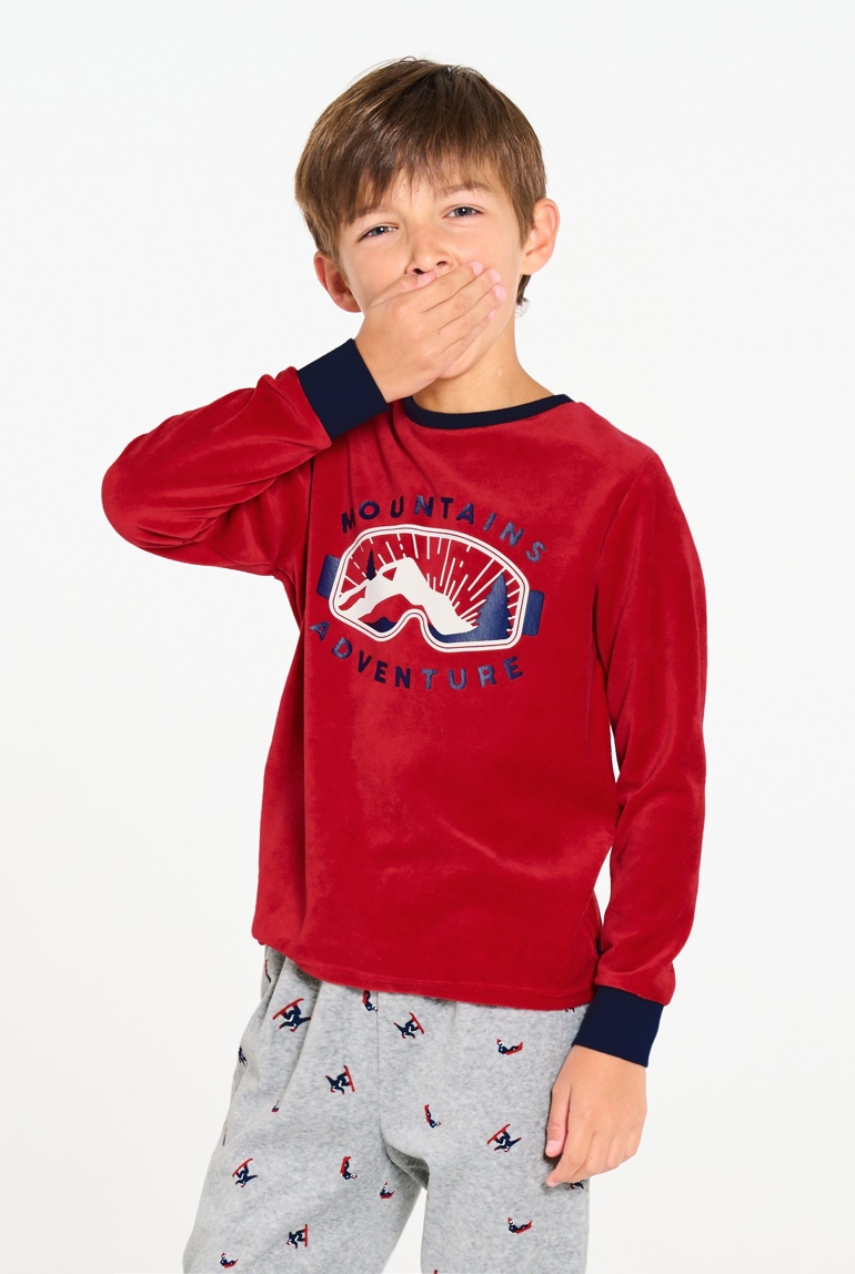 Pyjama 2 pièces en velours rouge Garçon 1