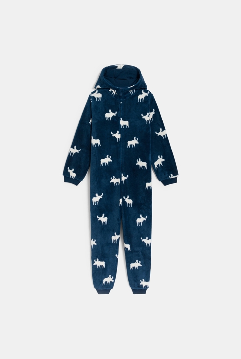 Mornarsko moder kombinezon pižama iz flisa s potiskom 1