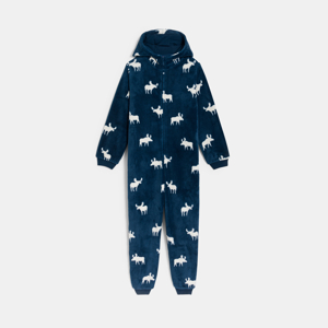 Marineblauw pyjamapak van fleece met print 1