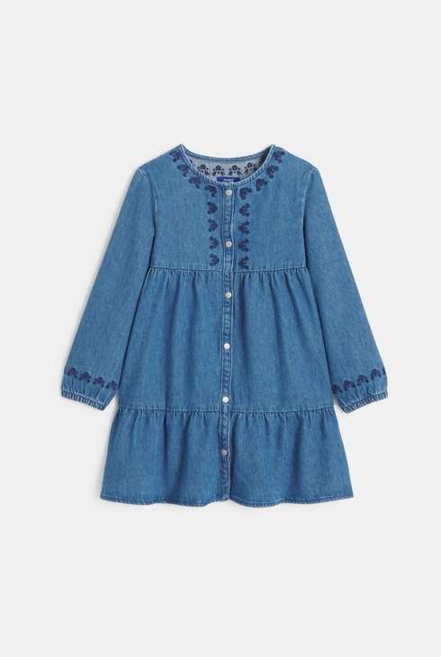 Robe en jean brodé bleu Fille