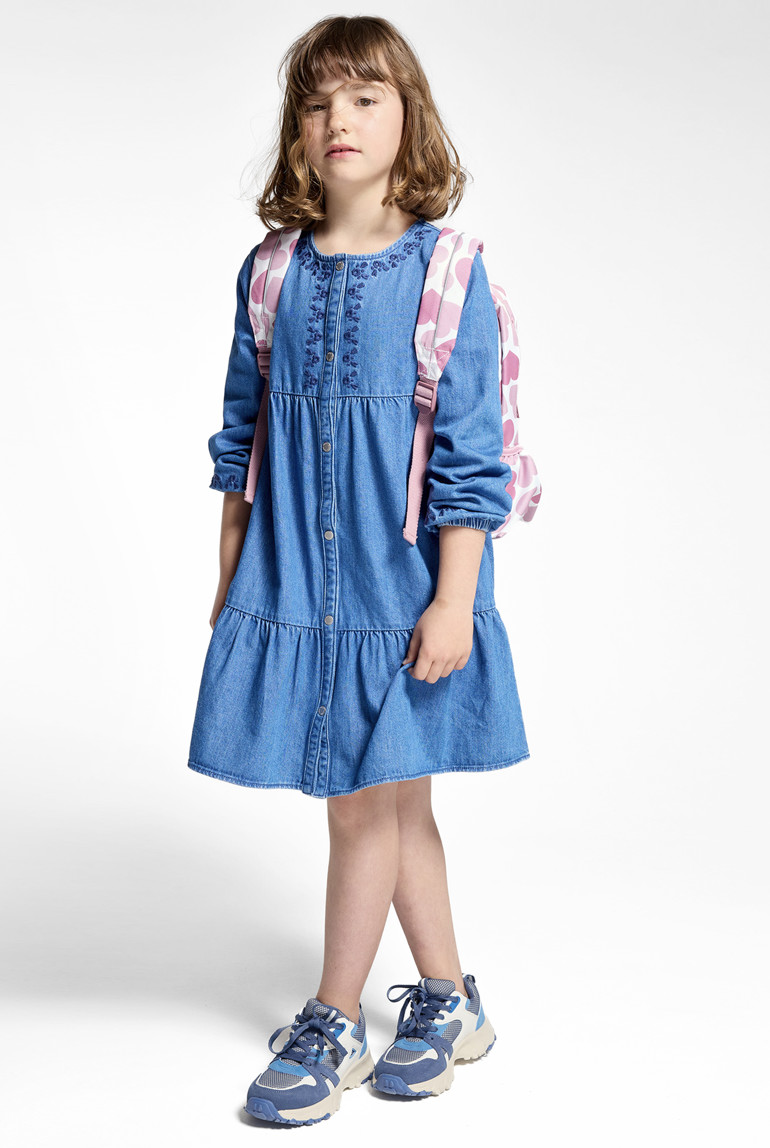 Robe en jean brodé bleu Fille 1