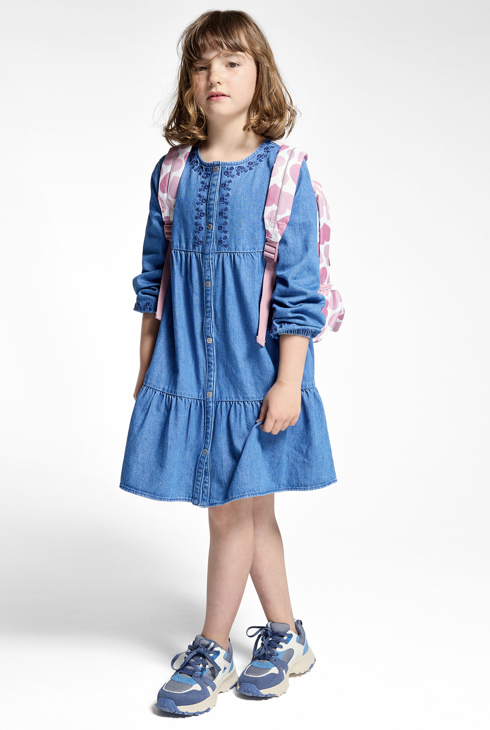 Robe en jean brodé bleu Fille 1
