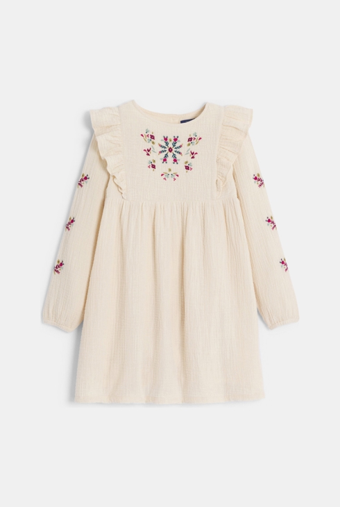 Robe brodée en gaze de coton écru Fille