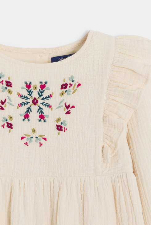 Robe brodée en gaze de coton écru Fille