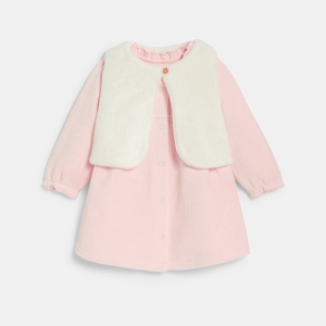 Robe velours côtelée et gilet rose bébé fille 1