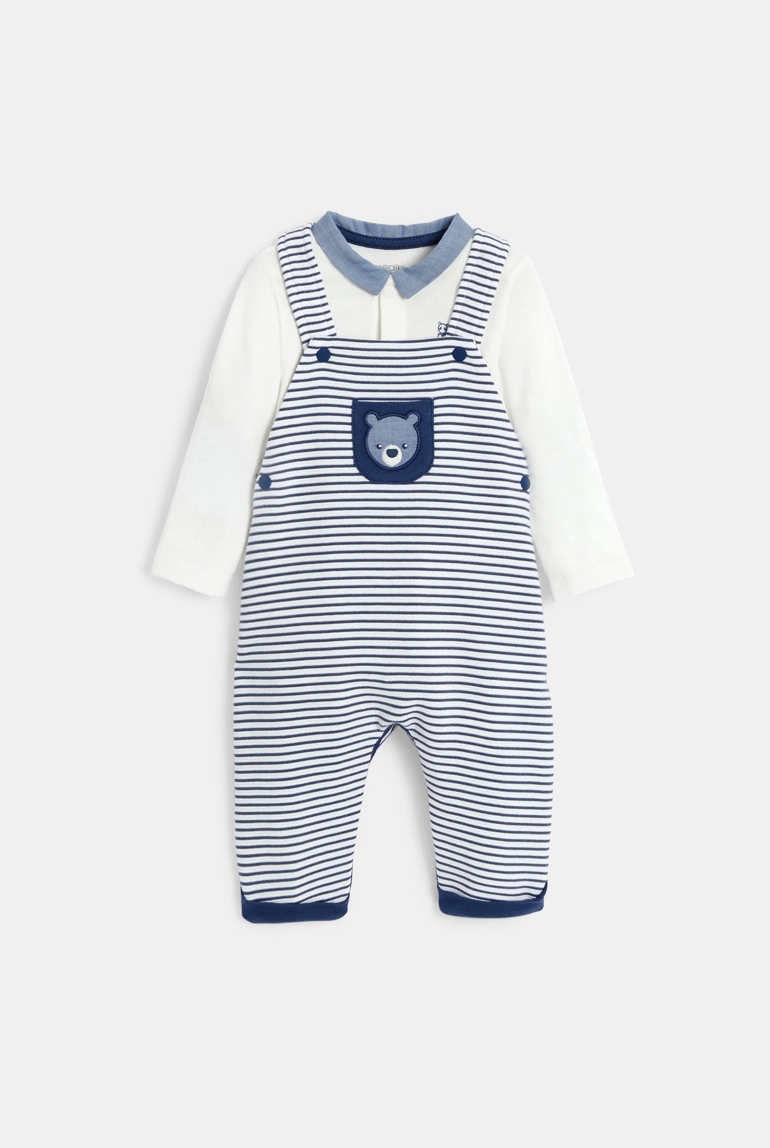 Salopette coton fantaisie rayé et body bleu bébé garçon 1
