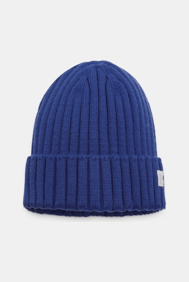 Bonnet côtelé à revers bleu Mixte