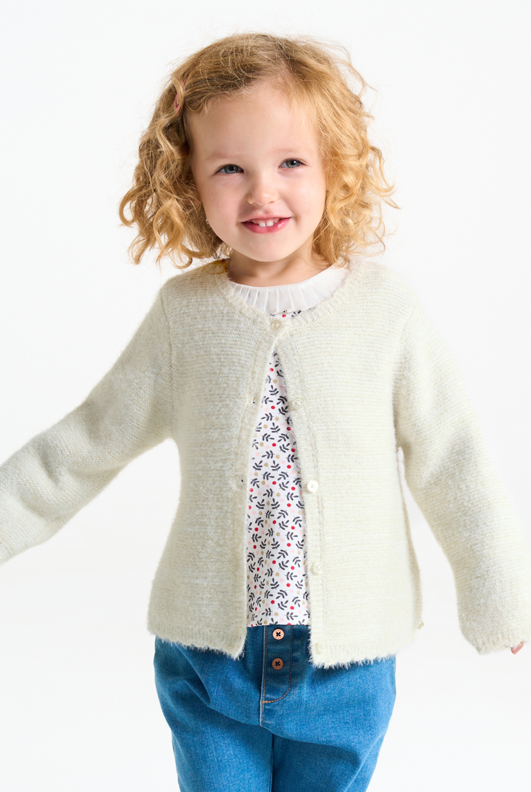 Gilet maille tricot doux blanc bébé fille 1
