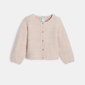 Gilet maille tricot doux rose bébé fille 1