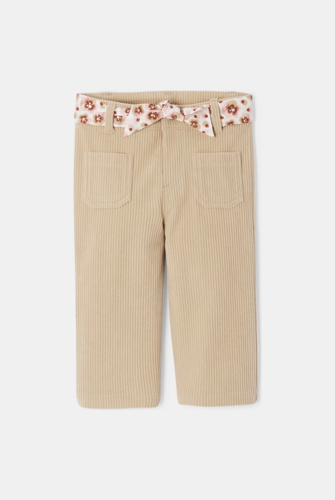 Pantalon large velours côtelé beige bébé fille