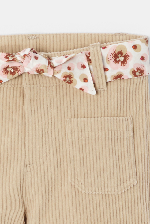 Pantalon large velours côtelé beige bébé fille