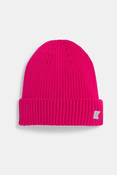 Bonnet côtelé à revers rose Fille