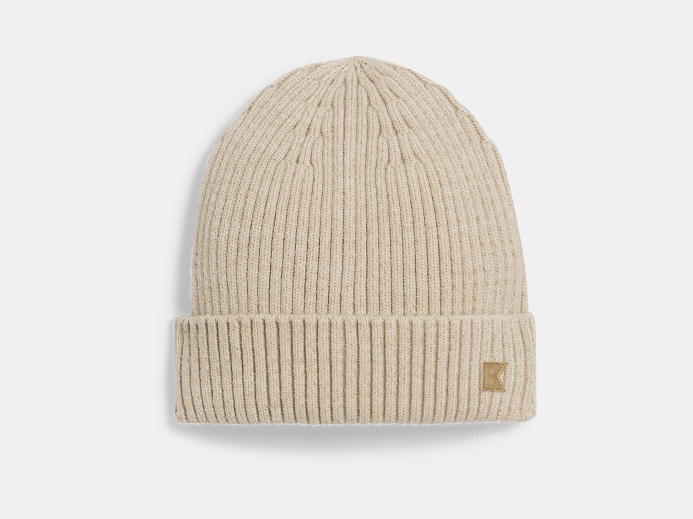 Beige geribde muts met omslag voor meisjes 1