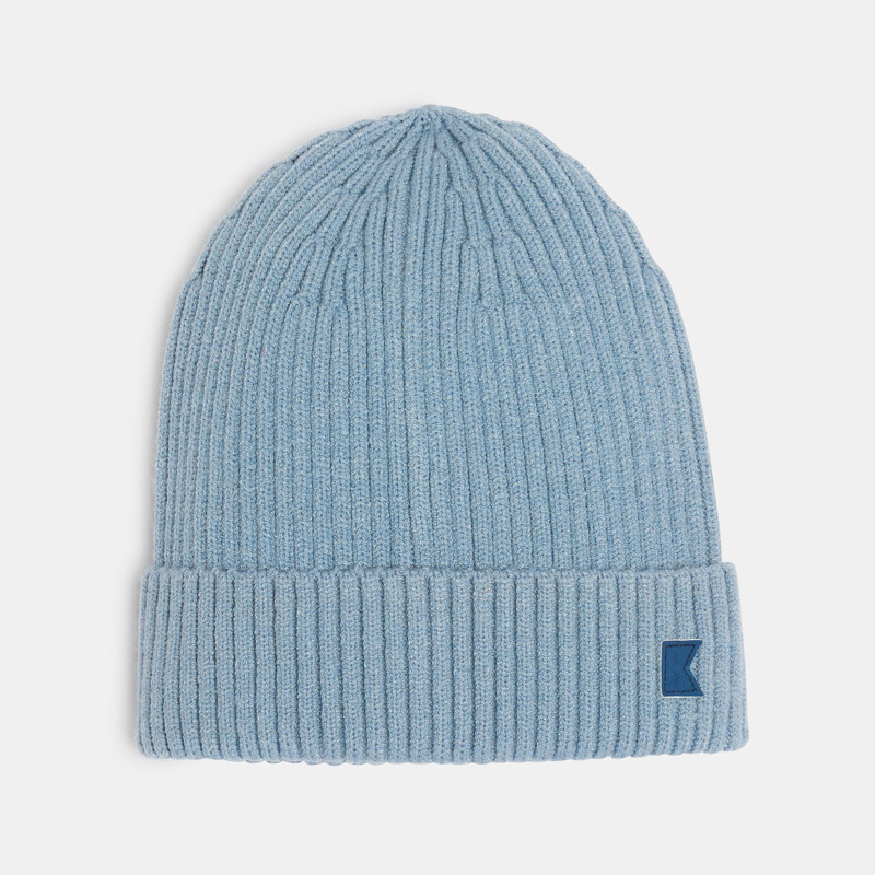 Gerippte blaue Mütze mit Umschlag für Jungen