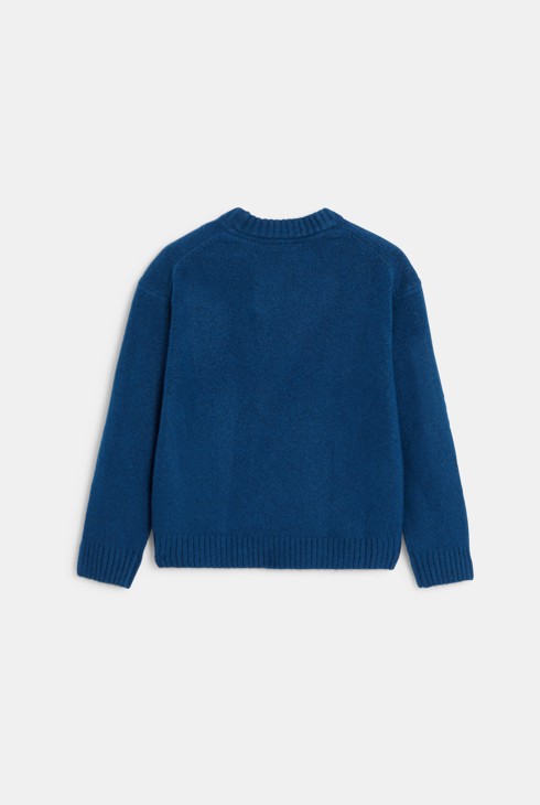 Pull col rond bleu roi Garçon