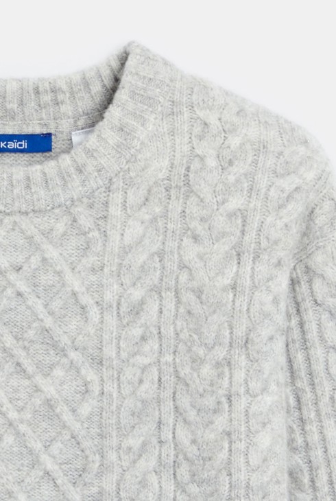 Grau melierter Pullover mit Zopfmuster für Jungen 2