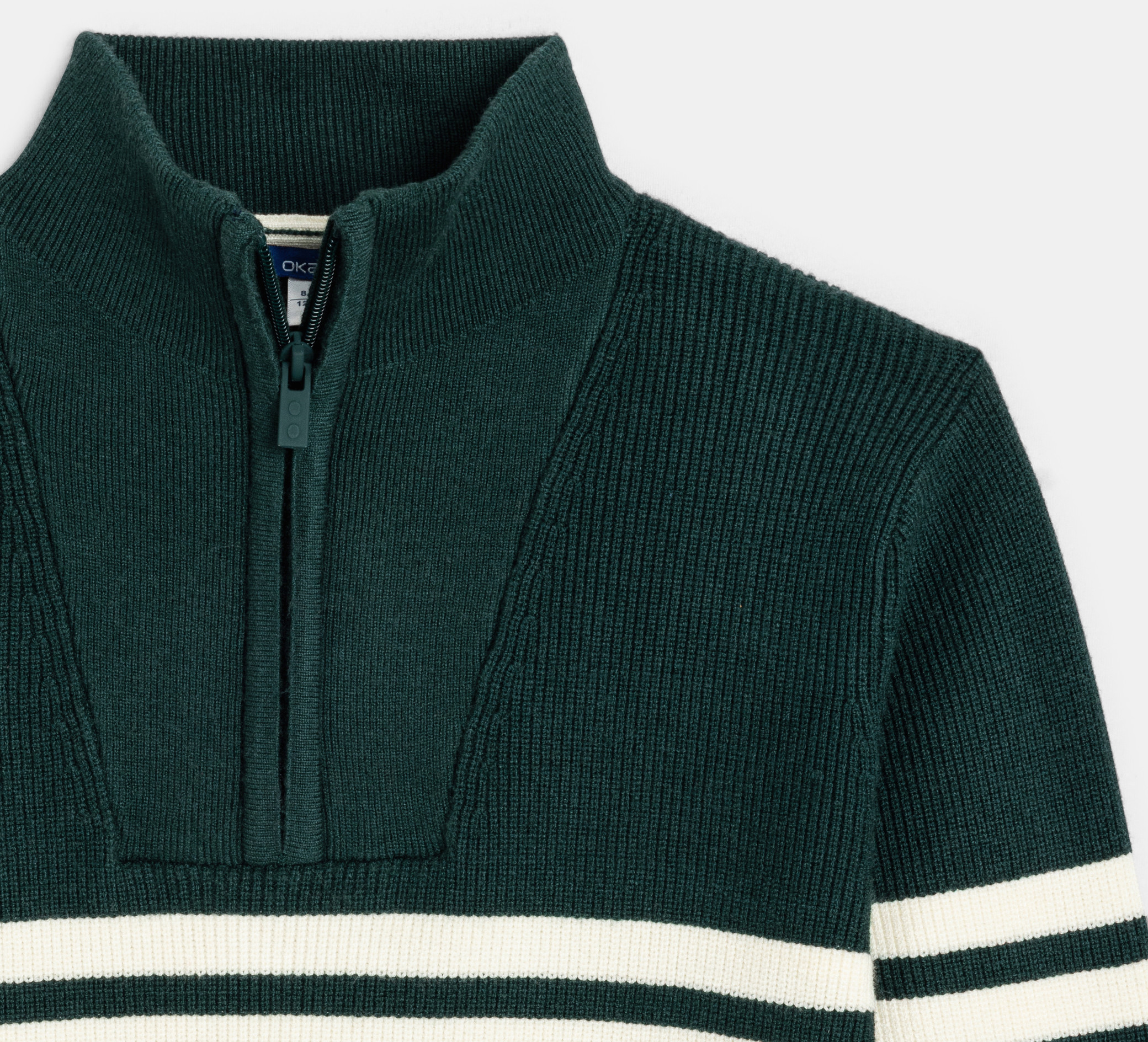 Boy's green striped zip-neck jumper 2