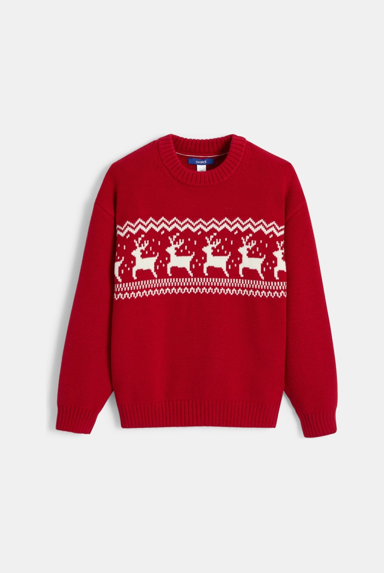 Pull jacquard rouge Garçon 1