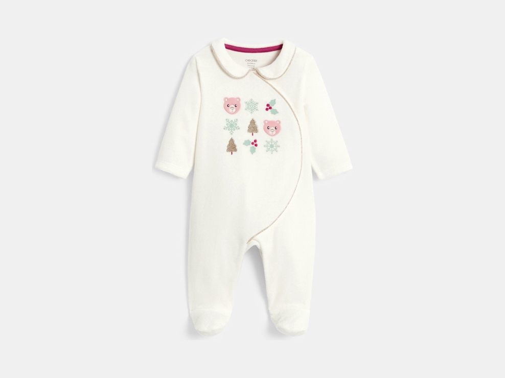 Dors-bien velours broderies ours blanc bébé fille 1