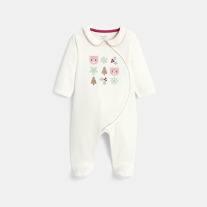 Dors-bien velours broderies ours blanc bébé fille 1