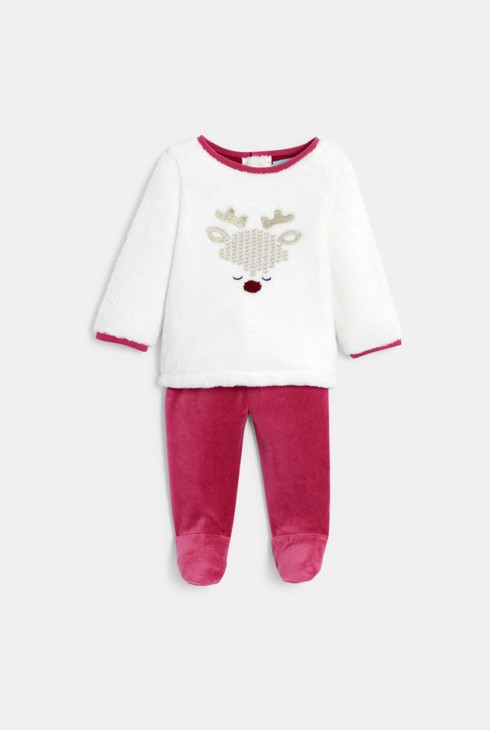 Pyjama chaud en soft boa et velours blanc bébé fille 2