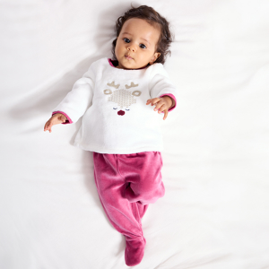 Pyjama chaud en soft boa et velours blanc bébé fille 1