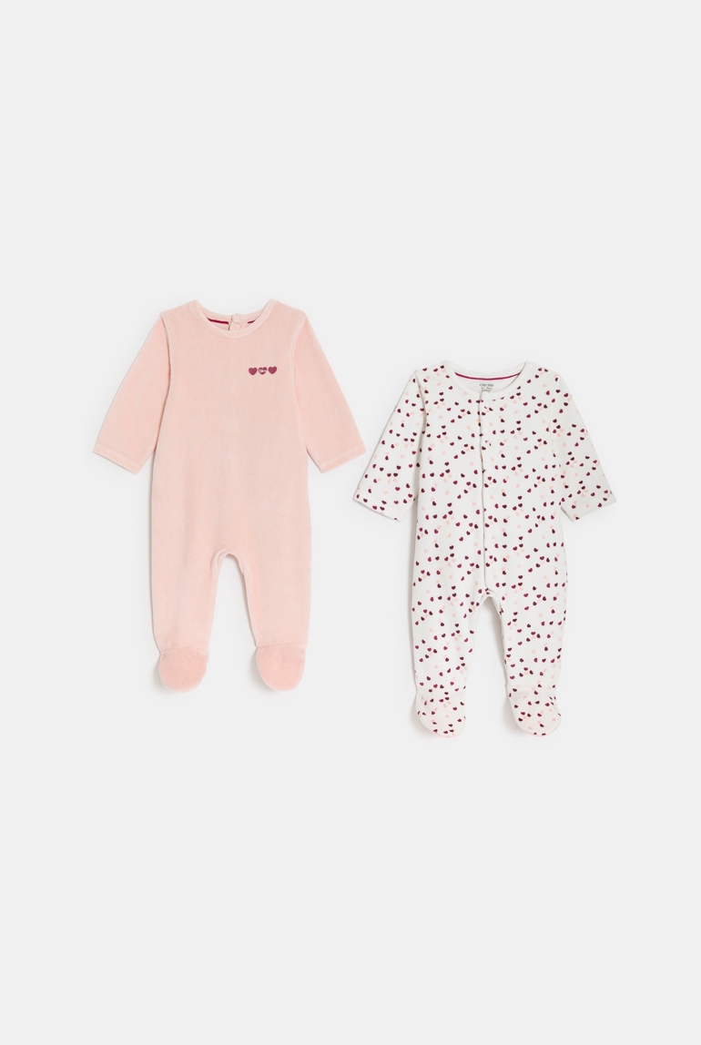 Pelele de terciopelo con coraznoes rosa bebé niña (pack de 2) 1