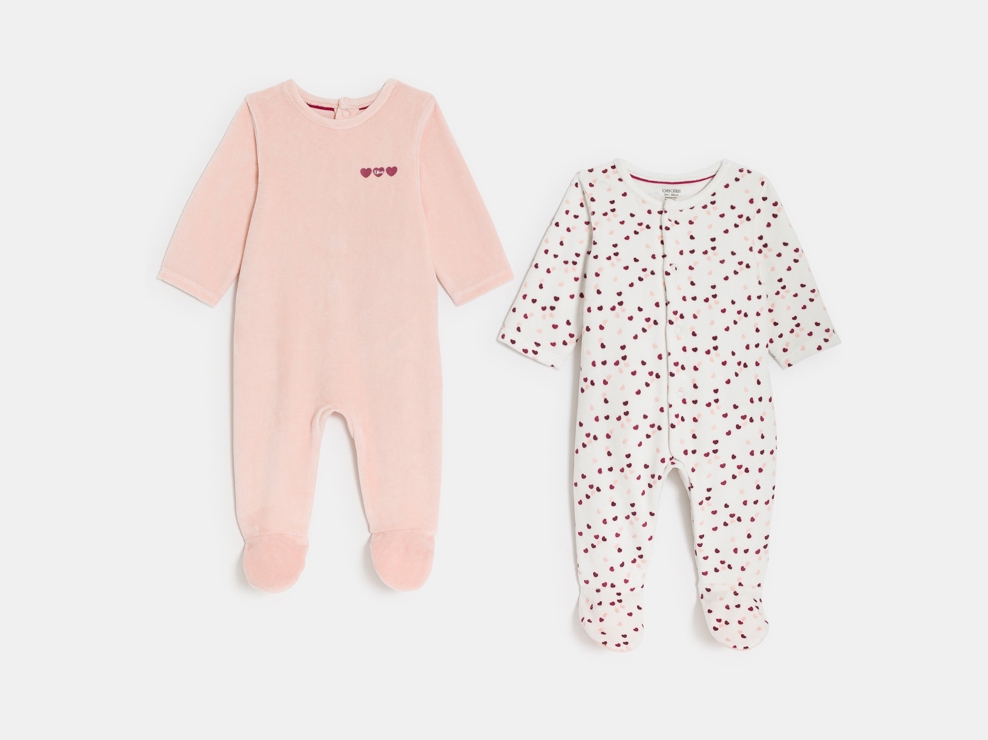Dors-bien velours cœurs rose bébé fille (lot de 2) 1