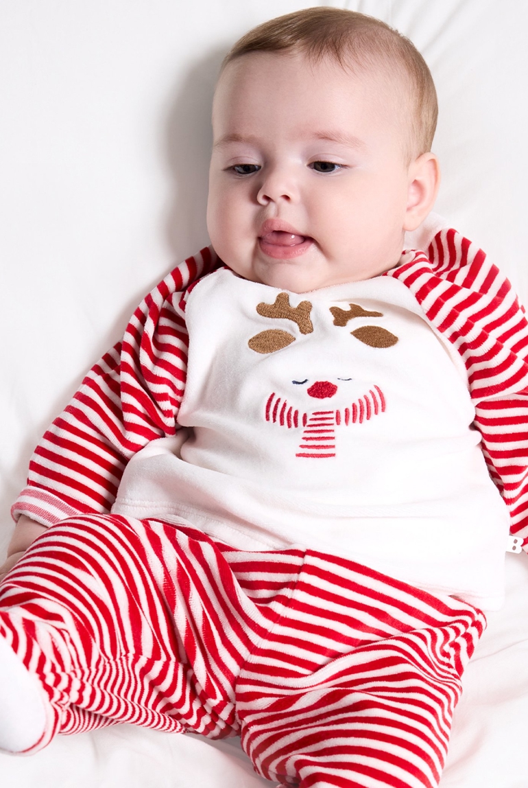 Pyjama chaud en soft boa et velours renne rouge bébé garçon 1