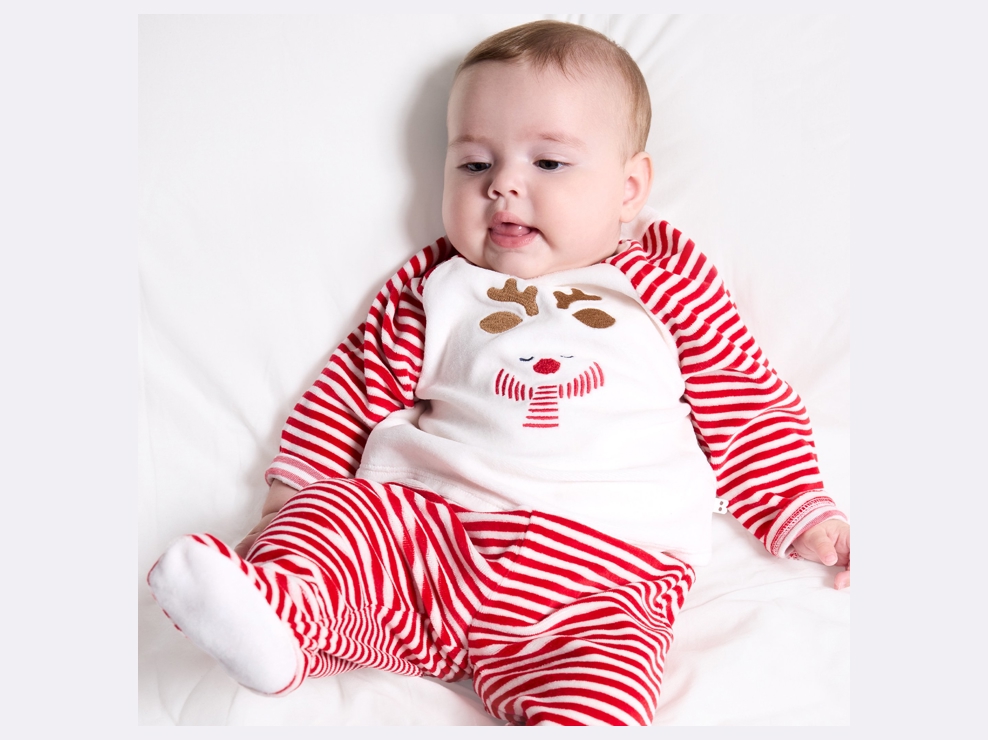 Cálido pijama de soft boa y terciopelo reno rojo bebé niño 1
