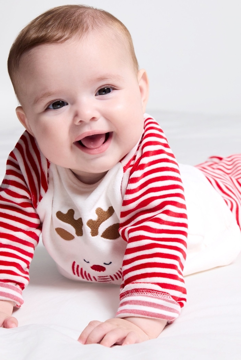 Warmer roter Pyjama aus Soft-Boa und Samt mit Rentier Kleinkind Junge 2