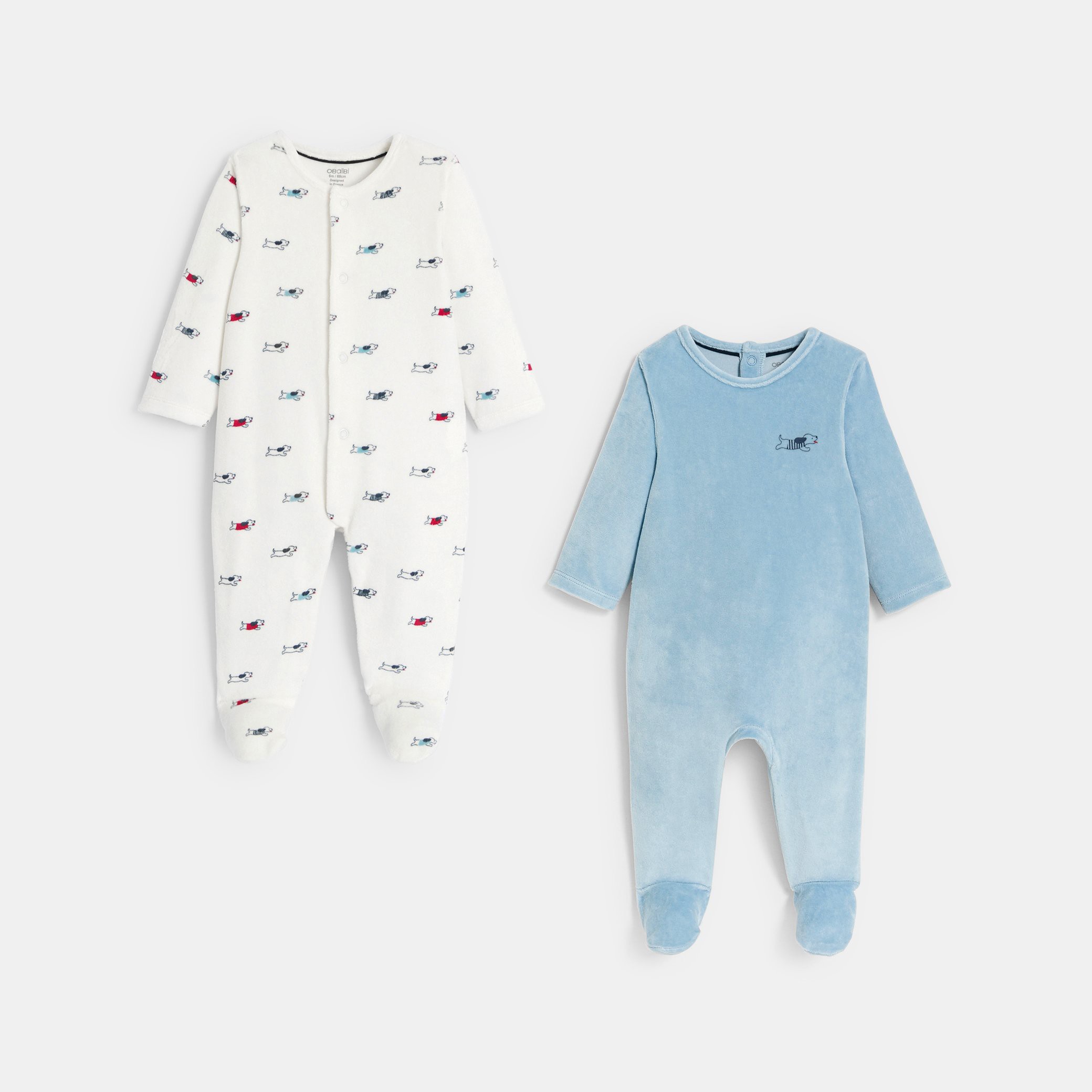 Baby boy's blue velvet sleepsuit (set of 2) Okaïdi & Obaïbi
