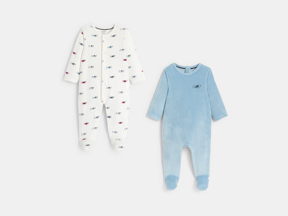Blauw fluwelen slaappakje voor babyjongens (set van 2) 1