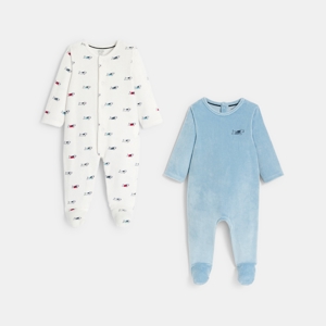 Baby boy's blue velvet sleepsuit (set of 2) 1