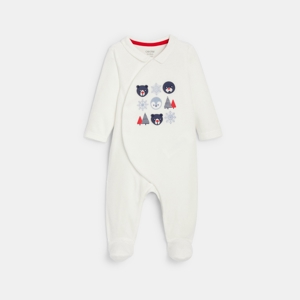 Baby boy's white velvet animal sleepsuit 1