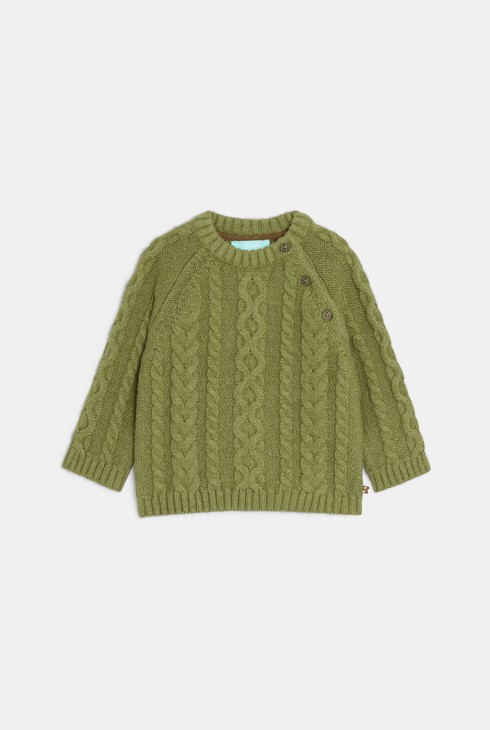 Pull maille tricot torsadé vert bébé garçon 1