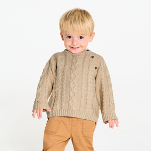 Beige trui van kabeltricot voor babyjongens 1