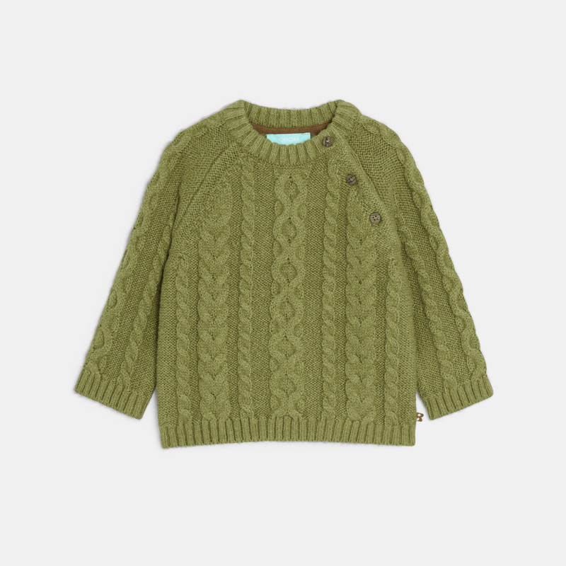 Grüner Zopfstrickpullover für kleine Jungen