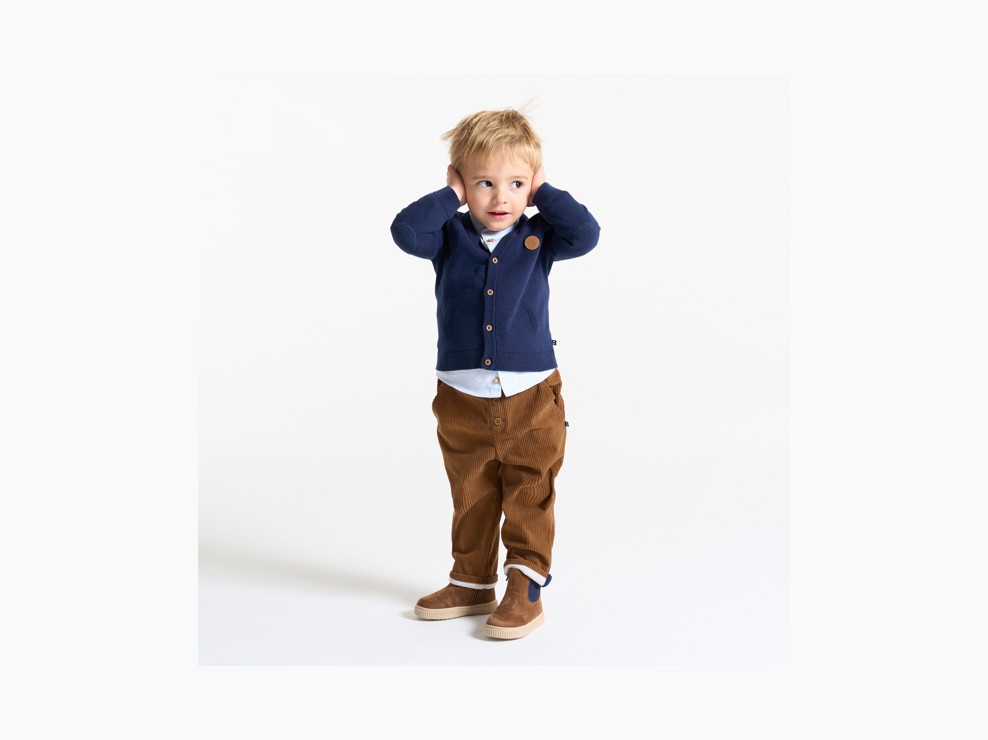 Pantalon velours côtelé souple marron bébé garçon 1
