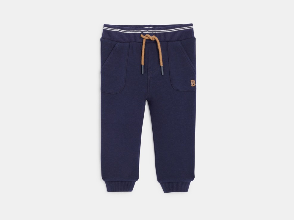 Joggers blu navy in tessuto felpato per neonato 1