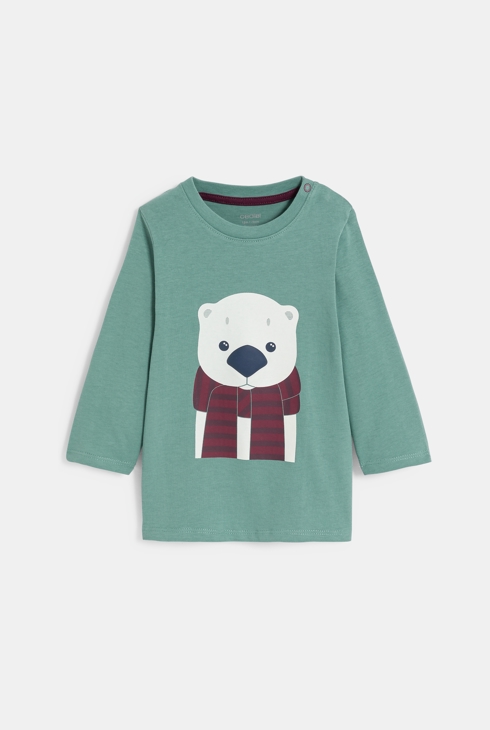 T-shirt manches longues ours vert bébé garçon