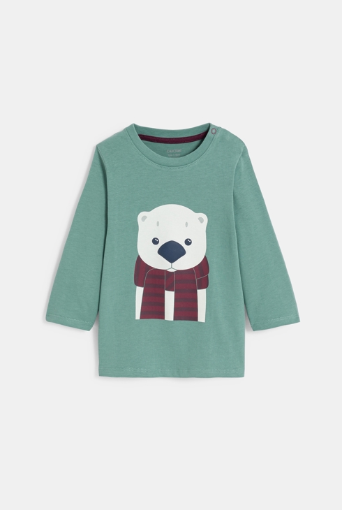 T-shirt manches longues ours vert bébé garçon 1