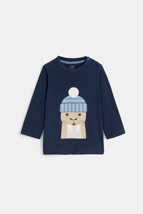 T-shirt manches longues castor bleu marine bébé garçon 1