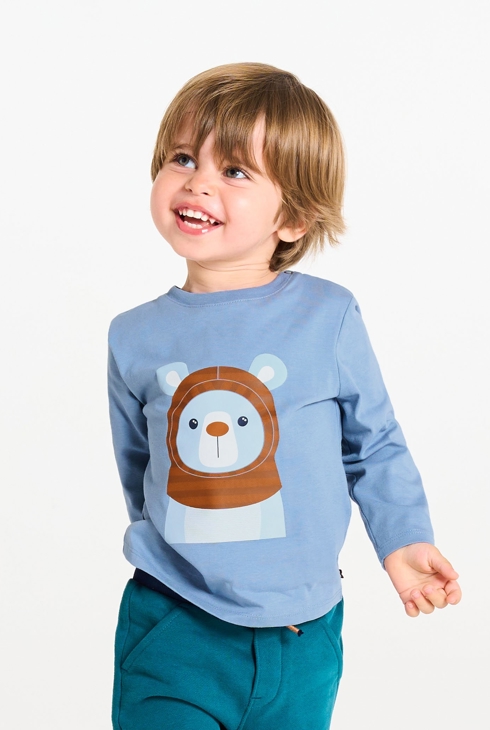 Blaues Baby-T-Shirt mit langen Ärmeln und Tiermotiv für Jungen 1
