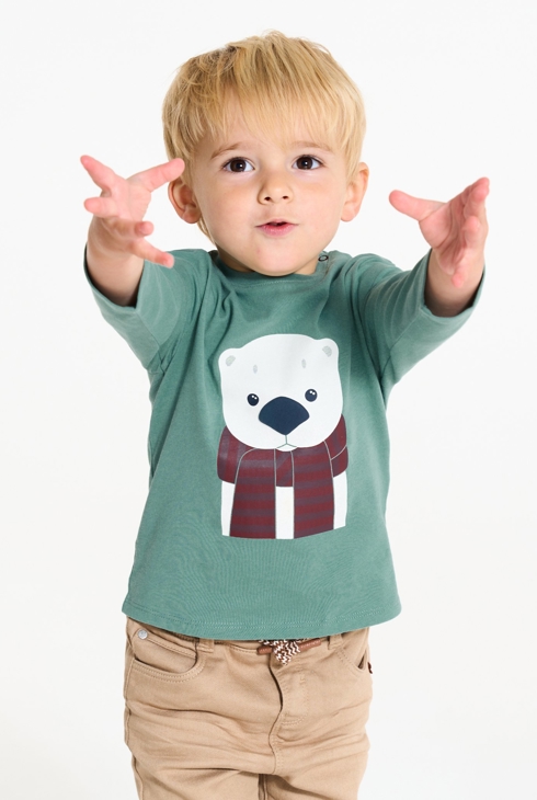 T-shirt manches longues ours vert bébé garçon 1