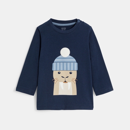 T-shirt Manches Longues Castor Bleu Marine Bébé Garçon - Bleu Navy - 4A - OBAIBI